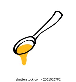 Löffel Honig Symbol. Doodle. Ströme. Seitenansicht. auf weißem Hintergrund. Vektorgrafik für Kosmetik, Kochen. 