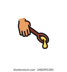 Spoon of honey line icon. Hand, holding, dropping. Eating concept. Vector illustration can be used for topics like cooking, culinary, homemade