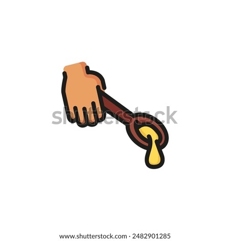Spoon of honey line icon. Hand, holding, dropping. Eating concept. Vector illustration can be used for topics like cooking, culinary, homemade