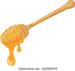A spoon for honey. Wooden spoon for honey. Honey spoon made of wood. Vector illustration isolated on a white background.