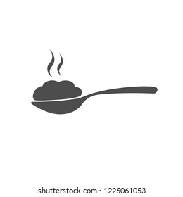 Spoon with hot meal. Vector icon.