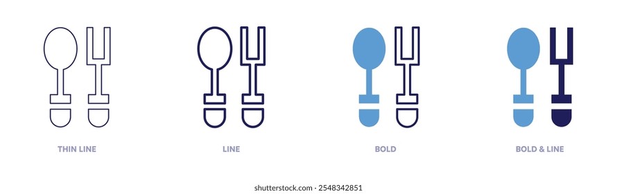 Spoon icon in 4 different styles. Thin Line, Line, Bold, and Bold Line. Duotone style. Editable stroke.