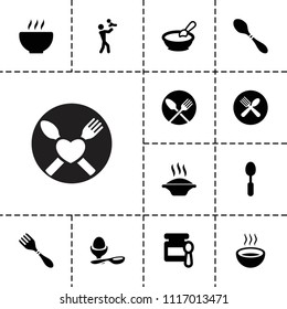Spoon icon. collection of 13 spoon filled icons such as baby food, porridge, soup, father with baby, boiled egg. editable spoon icons for web and mobile.