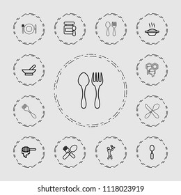 Spoon icon. collection of 13 spoon outline icons such as bowl, honey, baby food, soup. editable spoon icons for web and mobile.