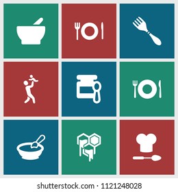 Spoon icon. collection of 9 spoon filled icons such as baby food, porridge, bowl, honey, father with baby. editable spoon icons for web and mobile.