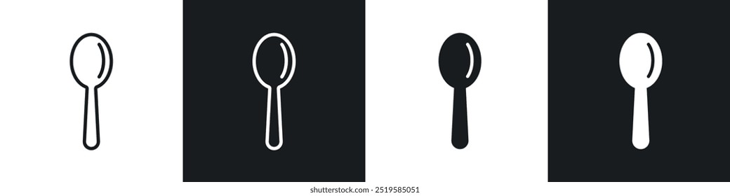 Spoon icon collection in black and white filled and stroke line style.