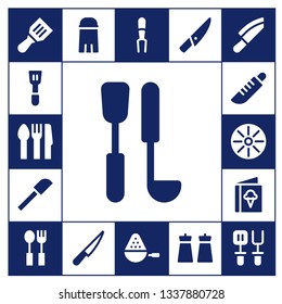 spoon icon set. 17 filled spoon icons.  Simple modern icons about  - Spatula, Cutlery, Soup ladle, Knife, Pan, Menu, Salt, Fork, Spoon