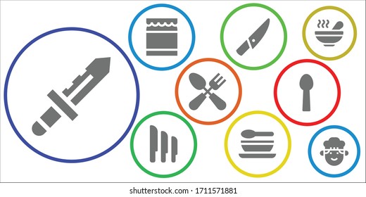 spoon icon set. 9 filled spoon icons. Included Knife, Honey, Knives, Soup, Cutlery, Spoon, Chef icons