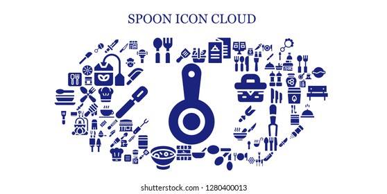  spoon icon set. 93 filled spoon icons. Simple modern icons about  - Pan, Spatula, Knife, Spoon, Picnic, Menu, Baby food, Spoons, Kitchen, Soup, Restaurant, Coffee shop, Rattle