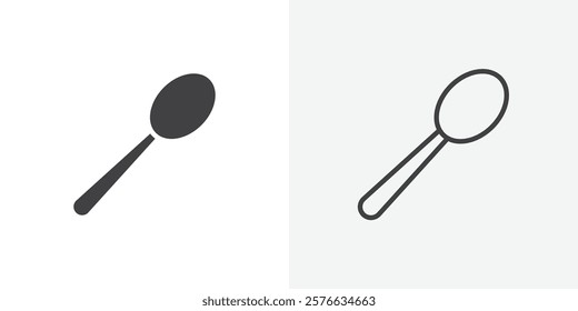 Spoon icon set in black flat solid and outlined style.