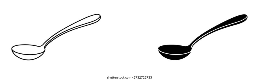 Icono de cuchara. Silueta de la cuchara del metal de la vista superior aislada en el fondo blanco. Diseño de Ilustración vectorial de icono de cuchara.