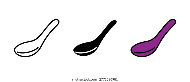 Spoon icon vector set for kitchen and dining. Asian soup spoon, plastic cutlery, and restaurant tableware symbol.