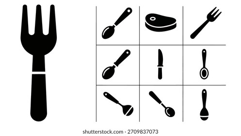 Paquete de iconos de cuchara que ofrecen símbolos de utensilios elegantes y simples adecuados para el empaquetado de productos de marca de restaurante, presentaciones temáticas de cocina y gráficos de alimentos