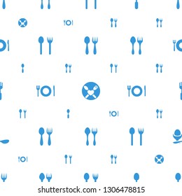 spoon icons pattern seamless white background. Included editable filled spoon and fork, plate with spoon and fork, fork and plate icons. icons for web mobile.
