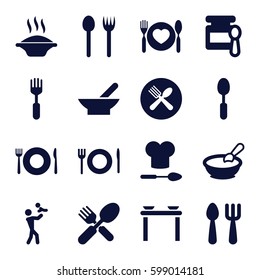 spoon icons set. Set of 16 spoon filled icons such as bowl, baby food, porridge, soup