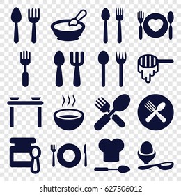 Spoon icons set. set of 16 spoon filled icons such as honey, baby food, porridge, boiled egg