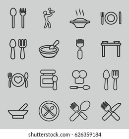 Spoon icons set. set of 16 spoon outline icons such as bowl, baby food, porridge, soup