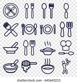 Spoon icons set. set of 16 spoon outline icons such as bowl, honey, porridge, soup