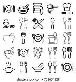 Spoon icons. set of 25 editable outline spoon icons such as bowl, honey, baby food, porridge, soup