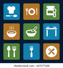 Spoon icons set. set of 9 spoon filled icons such as baby food, porridge, fork