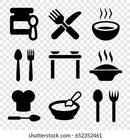 Spoon icons set. set of 9 spoon filled icons such as baby food, porridge, fork and knife