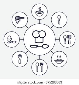 spoon icons set. Set of 9 spoon outline icons such as honey, boiled egg, fork