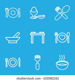 Spoon icons set. set of 9 spoon outline icons such as bowl, boiled egg