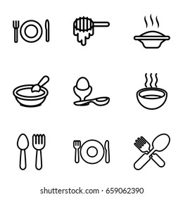 Spoon icons set. set of 9 spoon outline icons such as honey, porridge, boiled egg