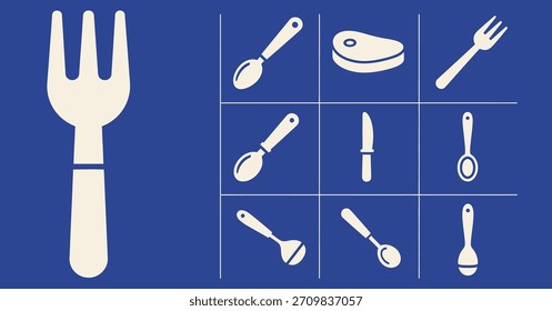 Löffel-Symbole auf blauem Hintergrund bietet frische Küche thematische Grafiken ideal für kulinarische Branding Koch visuelle und moderne digitale Design-Anforderungen