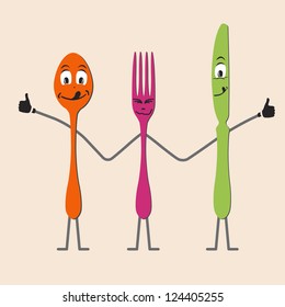 Spoon knife and fork cartoon