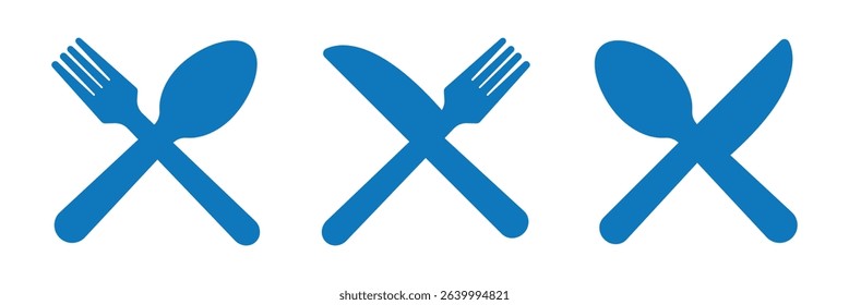 Spoon, knife, fork icon set. Silverware solid monochrome icon set. eps 10.