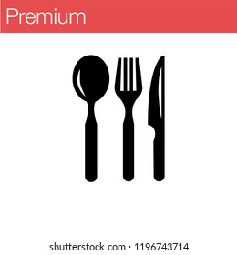 Spoon, Knife and Fork Icon Vector. Food, dining, bar, cafe, hotel, eating concept. Sign Isolated on white background. Trendy Flat style for restaurant menu, graphic design, symbol, EPS 10, Premium