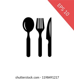 Spoon, Knife and Fork Icon Vector. Food, dining, bar, cafe, hotel, eating concept. Sign Isolated on white background. Trendy Flat style for restaurant menu, graphic design, symbol, EPS 10, Premium