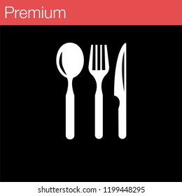 Spoon, Knife and Fork Icon Vector. Food, dining, bar, cafe, hotel, eating concept. Sign Isolated on white background. Trendy Flat style for restaurant menu, graphic design, symbol, EPS 10, Premium