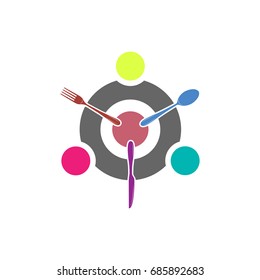 Spoon, knife and fork logo. Eat together icon. Restaurant icon
