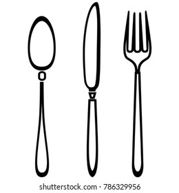 Spoon knife and fork outline set