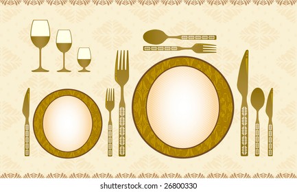 Spoon, knife, fork, plate and wineglass