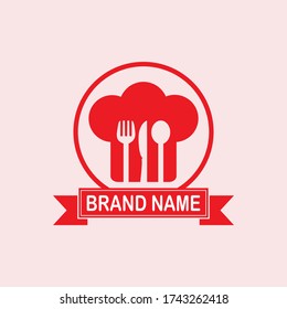 spoon, knife, fork, red for the icon or logo of a restaurant, bar, cafe, canteen or other dining places