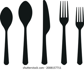 Spoon, knife, fork silhouettes icons.