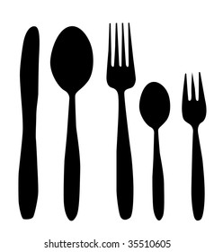 spoon, knife and fork vector illustration black and white