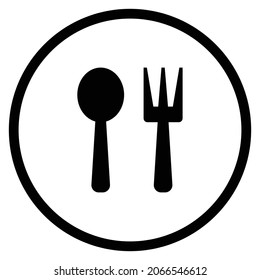 icono de cuchara con cuchillo. Estilo plano Forma de círculo aislada en fondo blanco. Ilustración del vector