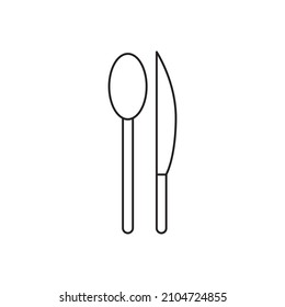 Spoon and knife icon. Outline symbol. Kitchen tableware. Simple design. Flat art. Vector illustration. Stock image. 