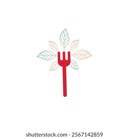 Spoon leaf logo, fork logo, healthy food logo with spoon, vegan food, 