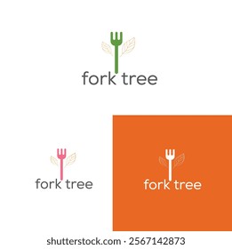 Spoon leaf logo, fork logo, healthy food logo with spoon, vegan food, 