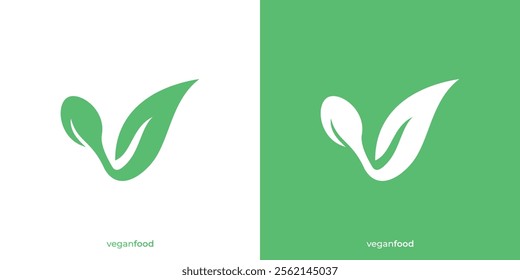 Spoon and Leaf Logo For Vegan Food.