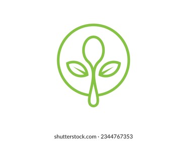 spoon leaf tree combination logo design. icon symbol for health restaurant food