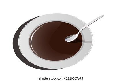 Spoon in liquid chocolate. Vector illustration of a simple image of a plate with liquid chocolate and a spoon. Sketch for creativity.