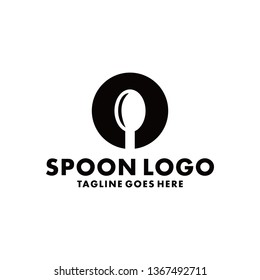 Spoon Logo Design Inspiration. Flat And Modern Icon. Breakfast Symbol. Cooking Graphic Vector. Simple And Unique Logotype. Silhouette And Creative.