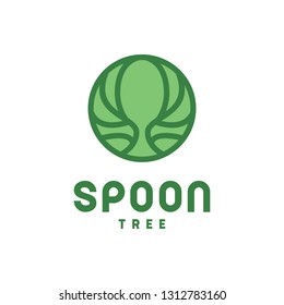 Spoon logo design vector template with flat line Concept style. Organic symbol for cafe, restaurant, food store, Company and Business.