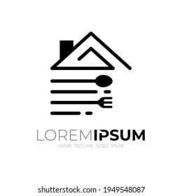 Spoon logo and fork icon, house icon with line design simple